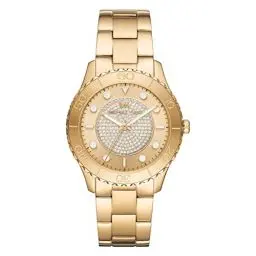 Produktbild: Michael Kors Damen Quartz Armbanduhr, 42.00mm GehäusegröÃŸe mit champagnerfarben analog Zifferblatt und Gold Metallarmband Armband MK3179
