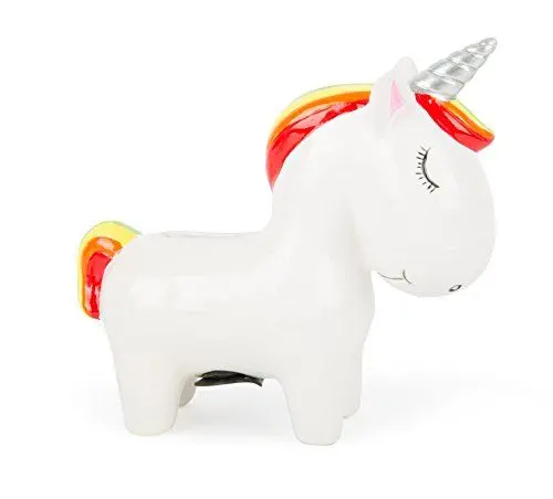 Produktbild: Michel Toys niedlicher Einhorn-Form, mit Münzschlitz und entnehmbarem Stopfen, lehrt den Umgang mit Geld Spardose, Keramik, Bunt, 12 x 4.5 x 11 cm