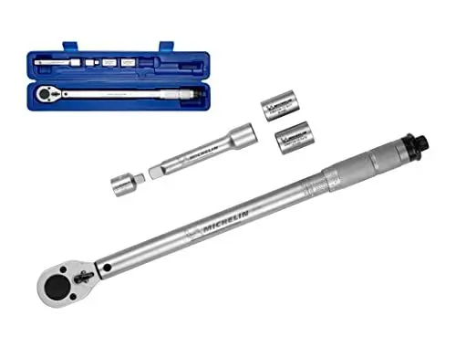 Produktbild: MICHELIN Drehmomentschlüssel MTW 210 Auto | Drehmoment 42 bis 210 Nm | Inkl. Stecknüssen, Adapter und 125 mm Verlängerung | Drehmoment-schlüssel mit Koffer | Umschaltbarer Ratschenkopf