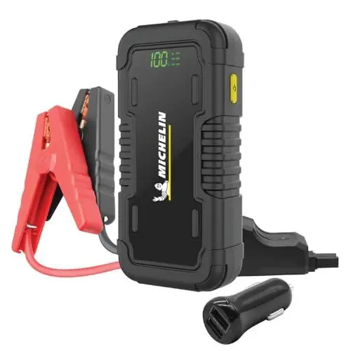 Produktbild: MICHELIN MJS160 Jump Starter und Power Bank | Starthilfegerät 16.000 mAh | Spitzenstrom von 2000A / 12V Fahrzeuge | LED Licht | Geeignet für 6.0l Benzin und 4.0l Diesel