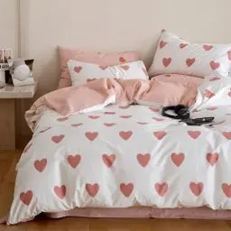 Produktbild: Michorinee Bettwäsche 140x200 Rosa Herzen Mädchen Bettbezug und Kissenbezug 70x90 cm Microfaser Weiss Rosa Herz Herzchen Wendebettwäsche Set mit Reißverschluss