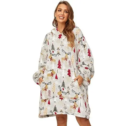 Produktbild: Michorinee Übergroße Hoodie Decke Sherpa Pullover Decke mit Kapuze Warme Fleece Tragbare Decke Blanket Hoodie Kuscheldecke mit Ärmeln als Geschenke für Frauen Herren | Weihnachten