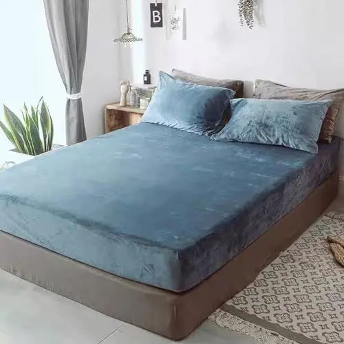 Produktbild: Michorinee Warme Fleece Spannbettlaken 180x200cm Cashmere Touch Kuschelig Flauschig Plüsch Flanell Bettlaken Spannbetttuch für Boxspringbett Topper Matratze bis 30 cm Hohe Petrol Blau