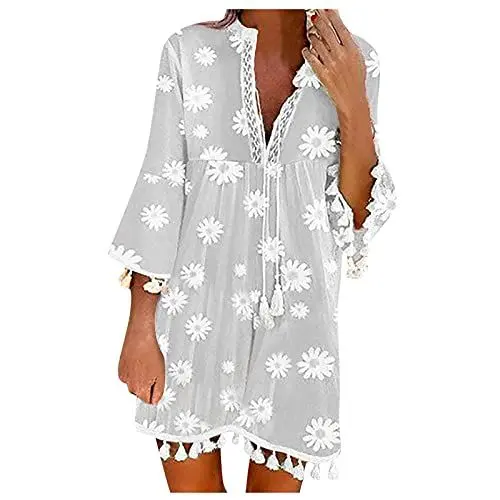 Produktbild: MICKURY Pflege Kleidung Damen,Spitze Kleid,hosenröcke Damen,baumwollkleid,Festliche große größen,Abiball Kleid,Festliche Kleider für Damen,Mittelalter Kleid(D-Grau,L)