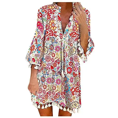 Produktbild: MICKURY Taufkleider mädchen,Wickelkleider Damen,Kleider mit überwurf,oysho Kleider,Strandkleid weiß,Sommerkleid Hochzeit,Second Hand Kleidung,unterröcke(C-Rot,L)