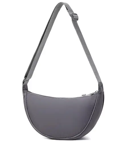Produktbild: Micmores Umhängetasche Damen Stylisch - Nylon Crossbody Bag, Halbmond Bauchtasche, Schultertasche Mit Einstellbarem Schultergurt, Y2K Gürteltasche für Jeden Anlass (Grau)