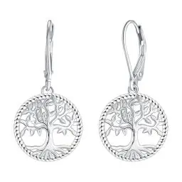 Produktbild: Micory Lebensbaum Ohrringe Hängend für Damen 925 Sterling Silber Baum des Lebens Creolen Schmuck Geschenk für Mama Ehefrau Freundin Tochter