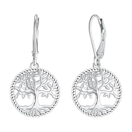 Produktbild: Micory Lebensbaum Ohrringe Hängend für Damen 925 Sterling Silber Baum des Lebens Creolen Schmuck Geschenk für Mama Ehefrau Freundin Tochter