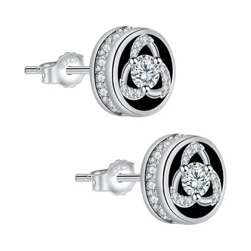 Produktbild: Micory Schwarz Ohrringe Silber 925 Damen Hypoallergen Runde Ohrstecker,für Schmuck Geschenke Damen Mama Freundin