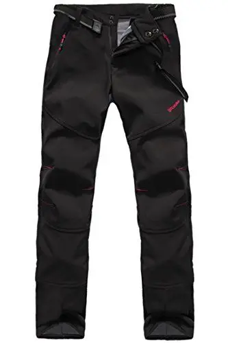 Produktbild: Micosuza Damen Fleece Wanderhose Winddicht Wasserdicht Softshell Outdoorhose, Schwarz, DE L (Etikette XXL)