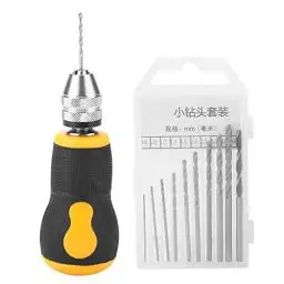 Produktbild: Micro Mini Handbohrer, tragbares Werkzeug Set, kleine Handbohrmaschine & 10 Stück Spiralbohrer, 0,8–3,0 mm Präzisions Stift Schraubstock Holzbearbeitung Handbohrer für Modellschmuck Walnuss Bernstein