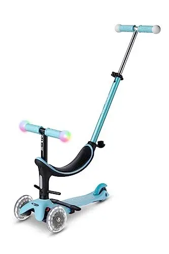 Produktbild: Micro Mobility Micro Mini2Grow Deluxe Magic LED Scooter aus Glasfaserverstärktem Kunststoff in der Farbe Hellblau für Kleinkinder, MMD358