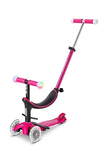 Produktbild: Micro Mobility micro mini2grow Deluxe Magic 4 in 1 mit LED Rollen, Schubstange, Laufrad Scooter, ab 12 Monaten in der Farbe Rose, MMD359
