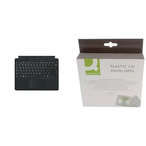 Produktbild: Microsoft Surface Pro 8/9 / X Signature Keyboard Schwarz im Bundle mit Slim Pen 2 Schwarz & Q-Connect KF02208 Edv-Zubehöre CD Hülle 40 stück transparent gelocht