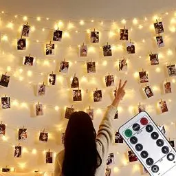 Produktbild: Microwear Foto clip Lichterketten,USB Oder Batterie Betrieben,10M 100LED Fotolichterkette mit Fernbedienung,8 Modi,Dekoration für Innen,Schlafzimmer,Hochzeit,Party,Weihnachten (50Clip & 25Nägel)