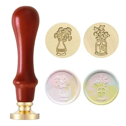Produktbild: MICTER Wachssiegel Stempel mit 2 Stück Abnehmbarer Messingkopf Siegelstempel und 1 Stück Holzgriff, für Umschlag, Einladungen, Karten, Geschenk, Retro Wachs Siegel