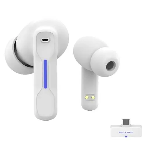 Produktbild: Middle Rabbit SW4 Wireless Gaming Headset für PC, PS4, PS5, Switch, 2.4 Ghz USB-Doogle Kopfhörer weiß mit Bluetooth 30MS niedrige Latenz, In-Ear-Kopfhörern Headset mit Mikrofon, PC-Ohrhörer kabellos