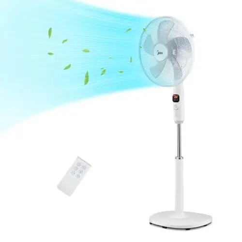 Produktbild: Midea FS40-16CR DC Motor Standventilator leise Extreme,mit Fernbedienung,12 Geschwindigkeiten,12H Timer,4 Modi,LED-Anzeige,energiesparend,27 dB,höhenverstellbar,Luftzirkulation, Weiß