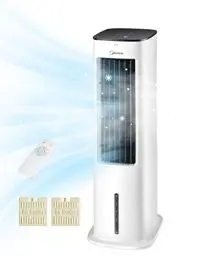 Produktbild: Midea 4-in-1 Mobile Klimaanlage ohne Abluftschlauch | Turmventilator mit Wasserkühlung & Luftbefeuchter | | Luftkühler mobil mit 5L Wassertank, 355m³/h Luftstrom, Ionisation, Fernbedienung (55W, Weiß)