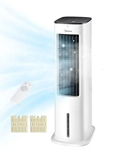 Produktbild: Midea 4-in-1 Mobile Klimaanlage ohne Abluftschlauch | Turmventilator mit Wasserkühlung & Luftbefeuchter | | Luftkühler mobil mit 5L Wassertank, 355m³/h Luftstrom, Ionisation, Fernbedienung (55W, Weiß)
