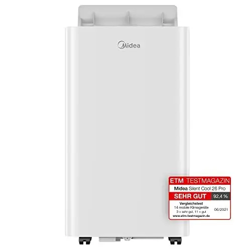 Produktbild: Midea Mobiles Klimagerät Silent Cool 26 Pro, 9000 BTU 2,6kW, Kühlen&Ventilieren&Entfeuchten, Raumgröße bis 88m³(33㎡), Mobile Klimaanlage mit Abluftschlauch, Weiß