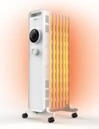 Produktbild: Midea NY1507-22M Ölradiator 1500W Energiesparend Leise, Elektroheizung mit 7 Rippen, Thermostat,3 Heizstufen, Kipp- und Überhitzungsschutz,ECO-Modus,schnell beheizbar und tragbar, weiß