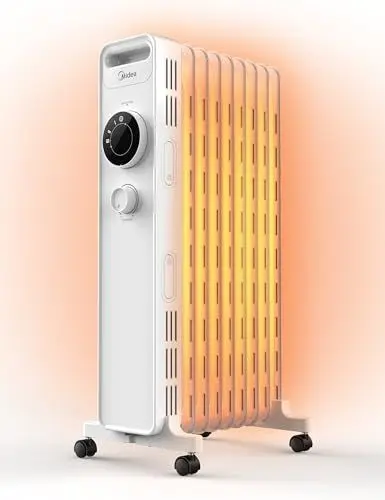 Produktbild: Midea NY2009-22M Ölradiator 2000W Energiesparend Leise, Elektroheizung mit 9 Rippen, Thermostat,3 Heizstufen, Kipp- und Überhitzungsschutz,ECO-Modus,schnell beheizbar und tragbar, weiß
