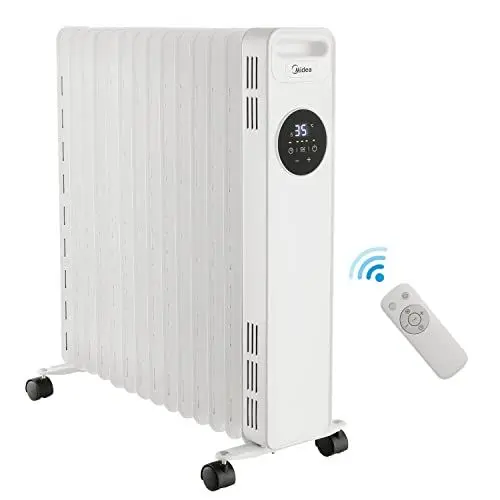 Produktbild: Midea Ölradiator 2500W, Heizlüfter Energiesparend Leise, Elektroheizung mit Fernbedienung,Thermostat, 13 Rippen,3 Heizstufen,5-35° C, 24h Timer, LED Display,Kipp- und Überhitzungsschutz, ECO-Modus