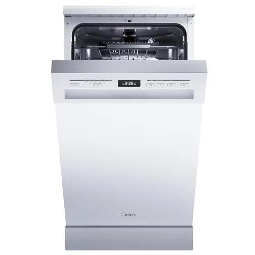 Produktbild: Midea SF 5.45NW10C Geschirrspüler 45cm Freistehend & Unterbaufähig, 10 Maßgedecke, 7 Programme, Spülmaschine 45 cm mit WIFI, 44 db, Startverzögerung, Automatische Türöffnung, 63 kWh/100 Zyklen, Weiß