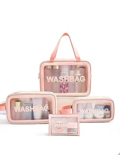 Produktbild: MIDINGCHAI Kosmetiktasche Set 4 Stück, Kulturbeutel transparent, Kulturtasche Damen, Schminktasche, Make Up Tasche für Männer Frauen Kinder Familie(Klein, Medium, Groß)