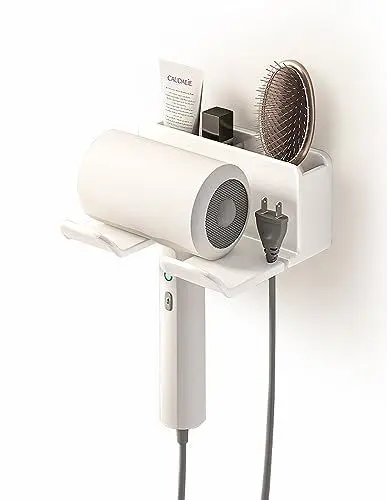 Produktbild: MidingChai Fönhalter Ohne Bohren, Föhnhalter Wand Ohne Bohren, Föhn Halterung mit Steckerhalter & Aufbewahrung mit Kabelhalter und Ablagefach Passen die Meisten Haartrockner (16*6.5*12.6CM)