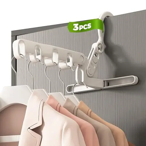 Produktbild: MidingChai Kleiderstange ohne Bohren, Platzsparender Kleiderbügel 3er Set, Mini-Wäscheständer, Klappbare Kleiderhaken, Klein Klappbarer Wäscheständer, Wandmontierte Kleiderstange für Balkon (Weiß)