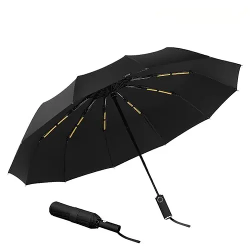 Produktbild: MidingChai Regenschirm Groß Sturmfest, Taschenschirm Automatik, Umbrella Windproof XXL Groß & Stabil für 2 Personen Damen & Herren, 107 cm Ø mit 12 Rippen, Schwarz