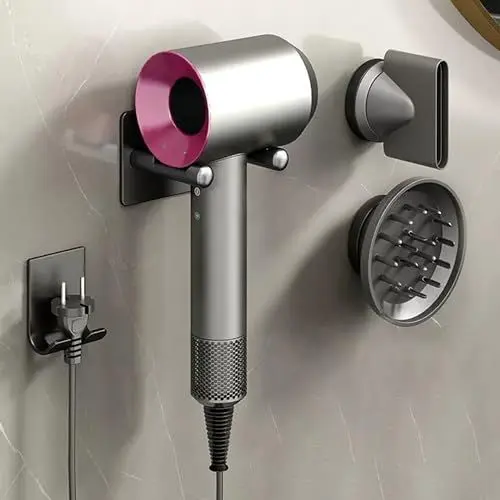 Produktbild: MidingChai föhn Halterung kompatibel mit Dyson, fön Halterung ohne Bohren kompatibel mit Laifen Föhn, wandhalterung kompatibel mit Supersonic Aluminiumlegierung, Kabelmanagement (2 Düsen Aufbewahrung)