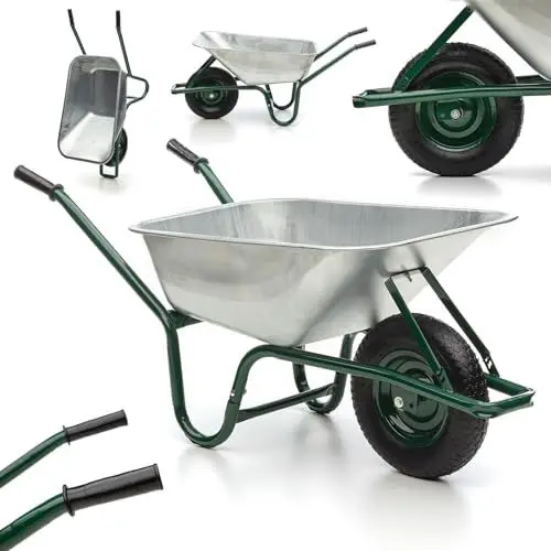 Produktbild: MIDORI® Schubkarre mit 100 Liter Volumen & 210 kg Tragkraft | Bauschubkarre mit Luftreifen & verzinkter Wanne | Gartenschubkarre mit Stahlfelge & Stahlrahmen