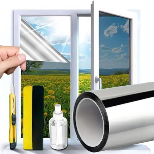 Produktbild: Midori UV-Schutz Sonnenschutzfolie | Selbstklebende Spiegelfolie 44,5 x 200 cm für Fenster Innen & Außen | Rückstandslose selbsthaftende Sichtschutz-Fensterfolie gegen Hitze & Sonne