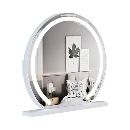Produktbild: MIDUOLAI Freistehender Tisch-Rasierspiegel, Stehender Kosmetikspiegel, Schminkspiegel Mit Led-Beleuchtung, Beleuchteter Schminkspiegel FüRs Schlafzimmer,Weiß,50 * 50CM
