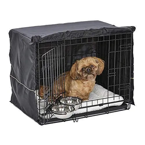 Produktbild: MidWest Homes for Pets iCrate 1524DD-KIT Hundebox-Set, mit ca. 61 cm langer Hundebox mit Doppeltür, Haustierbett, 2 Schüsseln und Box-Abdeckung, Trenneinsatz und patentierten Funktionen, schwarz