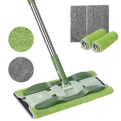 Produktbild: Midyb Flacher Wischmopp, Flachmopp Bodenwischer Profi mit 4 Wiederverwendbaren Mikrofaser & Chenille Pads, 150cm Langem Griff Wischer Boden für Hartholz Laminat Fliesen Marmor, Senden Schaber