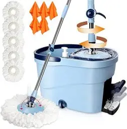 Produktbild: Midyb Wischmopp Set mit Eimer, Putzeimer mit Wischmop und 5 Mikrofaser Pads, Bodenwischer Set mit 145 cm Edelstahl Teleskopstiel & Fußpedal für die Reinigung von Hartholz, Fliesen, Boden