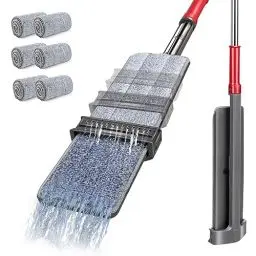 Produktbild: Midyb Wischmopp mit Auswringfunktion, Flacher Bodenwischer mit 147m Teleskopstiel, Mikrofaser Wischer Boden mit 6 Wiederverwendbare Moppkopf, Moppie Wischmop für Hartholz Laminat Fliesen