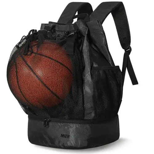 Produktbild: MIER Fußball Rucksack Turnbeutel mit Schuhfach Basketball Sportrucksack Wasserfest Sporttasche für Herren Damen Jugend, 40L Schwarz