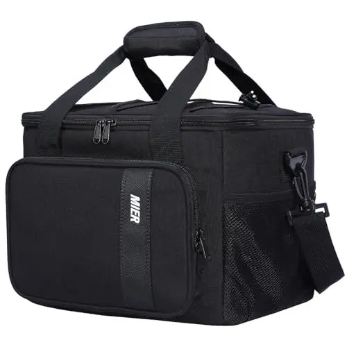 Produktbild: MIER Kühltasche für Herren Lunchtasche 24 Dose Weiche Lunchbox mit Schulterriemen für Erwachsene Arbeit Auto Strand Picknick Reisen, Schwarz-15L