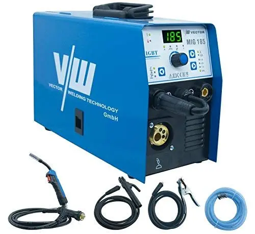 Produktbild: MIG MAG Schweißgerät 185 A - Fülldraht Schutzgasschweißgerät - Elektrodenschweißfunktion mit 160 Ampere - Auto. Drahtvorschub - 2&4 Takt - Inverter - VECTOR WELDING