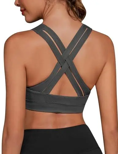 Produktbild: Migcaput Damen Sport BH Yoga Bra mit Gepolstert Nahtlose Ohne Bügel und gibt Guten Halt Atmungsaktiv Riemchendesign und mittelstarkem für Fitness Lauf Joggen grau XL