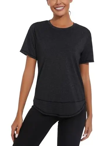 Produktbild: Migcaput Damen T-Shirt Kurzarm Sport Laufshirts Sportshirt Fitness Leichtes Yoga Activewear Atmungsaktiv Schnelltrocknendes Gym Shortsleeve Rundhalsausschnitt Oberteile