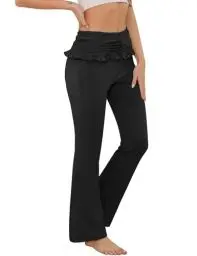 Produktbild: Migcaput Damen Yoga-Hosen Flare Sporthose Yoga Jogginghose Schlaghose Hohe Taille Pilzkanten Stretch Slim Fit Freizeithose Fitness Für Frauen Schwarz S