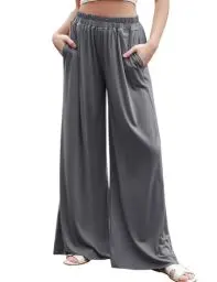 Produktbild: Migcaput Weite Hose Damen Damenhose Weites Bein Wide Leg Pants Women Palazzo Hose Damen Elegant Pants Leicht Baumwolle High Waist Casual Jogginghose Elastisch Sommerhose mit Taschen Grau S
