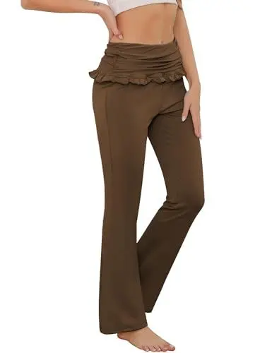 Produktbild: Migcaput Yogahose Damen Sporthose Bootcut Yoga Schlaghose Hohe Taille Jogginghose Stretch Slim Fit Freizeithose Fitness Für Frauen Braun XXL