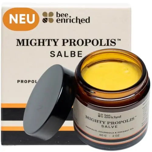 Produktbild: Mighty Propolis Salbe 60g | Pflegende Wund und Heilsalbe | Zugsalbe & Bienensalbe | Calendula Wundsalbe & Salbe gegen Juckreiz im intimbereich | Wundheilsalbe, Mundwinkel, Intim Creme I Bee Enriched
